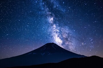 a mountain with stars in the sky - obrazy, fototapety, plakaty