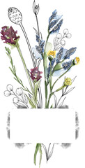 Watercolor wildflowers wreath illustration, meadow flowers frame clipart - 778072106