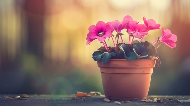Pink cyclamen blooms in a potted plant.