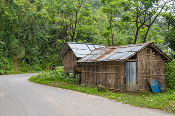 Traditional wooden houses in Kaiphundai village,manipur,north-east India