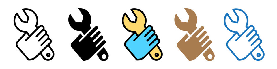 Obraz premium Hand Holding Spanner Icon for Mechanical and Construction Repair Work