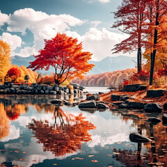 autumn landscape with lake and trees
