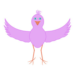 Pink bird with human eyes, on a white background