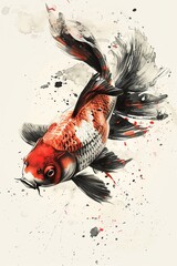 Goldfish glide, sumie ink, shadow play, side angle, mid shot , clip art, 8K , high-resolution, ultra HD,up32K HD