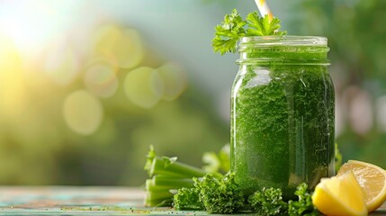 spinach green smoothie
Concept: superfoods healthy lifestyle and nutrition, including detox programs and green diets, organic grocery stores and healthy cafes. - obrazy, fototapety, plakaty