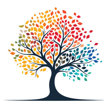 Abstract vibrant tree logo design, roots vector, vector illustration