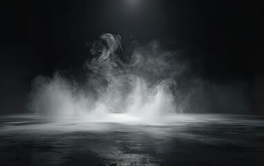 Mysterious smoke over dark reflective surface