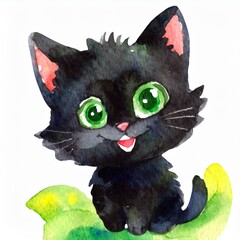 Namalowany czarny mały kotek