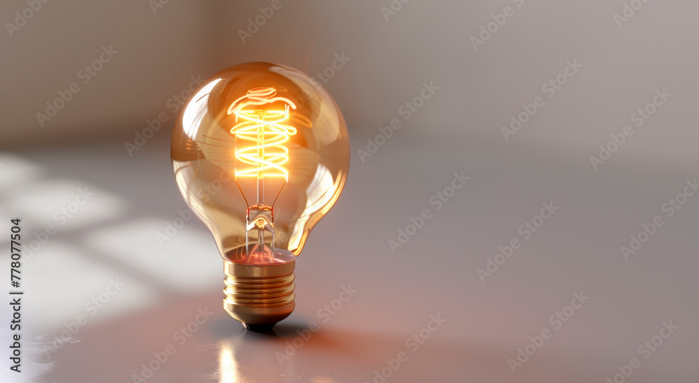 Aufkleber Glowing lightbulb on a smooth surface against a blurred background, symbolizing a bright idea or a creative concept. Generative AI