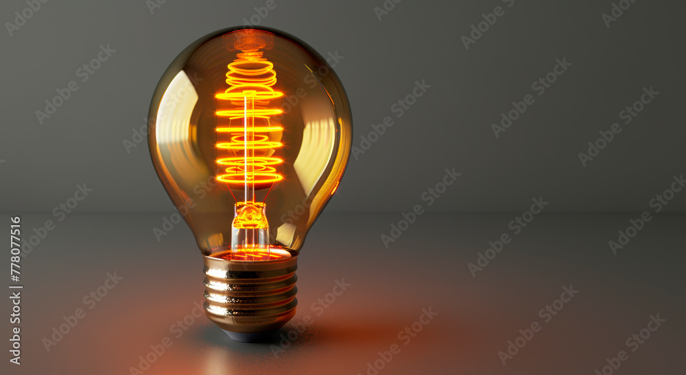 Aufkleber an illuminated lightbulb on a gray background, symbolizing a creative idea or business concept, gene