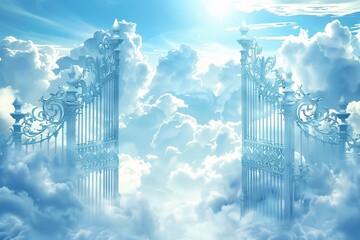 a gate to heaven with clouds - obrazy, fototapety, plakaty