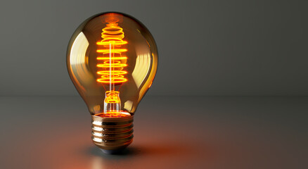 An illuminated lightbulb on a gray background, symbolizing a creative idea or business concept, Generative AI. Generative AI