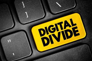Digital divide refers to the gap between those who benefit from the Digital Age and those who do not, text button on keyboard, concept background