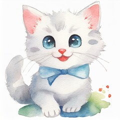 Namalowany mały uroczy kotek ilustracja - obrazy, fototapety, plakaty