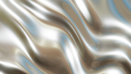 Liquid chrome waves background, shiny and lustrous metal pattern texture, silky 3D  illustration.