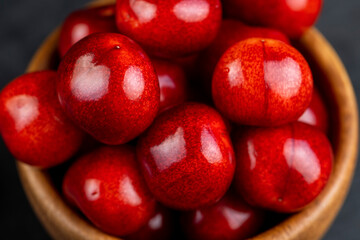 delicious sweet cherries on a slate board