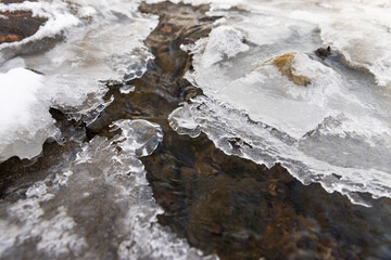 the ice on the river is reinforced with a plastic geogrid