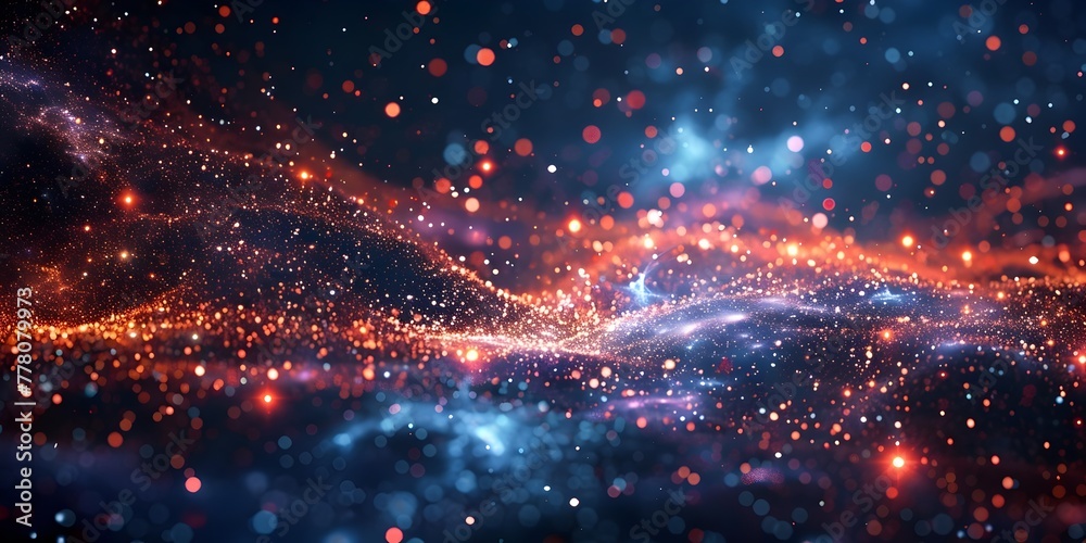 Wall mural radiant interstellar data transmission beams connecting distant points in boundless cosmic network