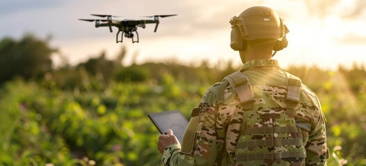 Soldier controlling a drone - Powered by Adobe