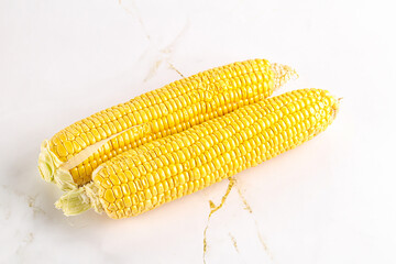 Sweet yellow raw corn cob