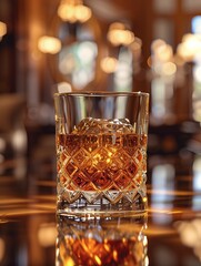 The amber glow of whiskey shimmers softly in the candlelight, a silent symphony of relaxation waiting to be savored