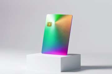 A holographic credit card on display, symbolizing modern finance and technology, ideal for advertising and editorials.