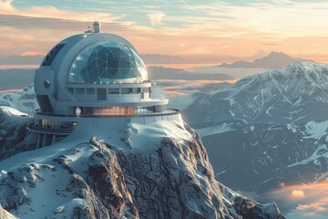 Futuristic mountaintop observatory - obrazy, fototapety, plakaty