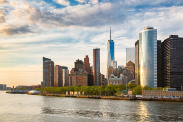 Lower Manhattan of NYC New York City taken from liberty island. This also known as Downtown...