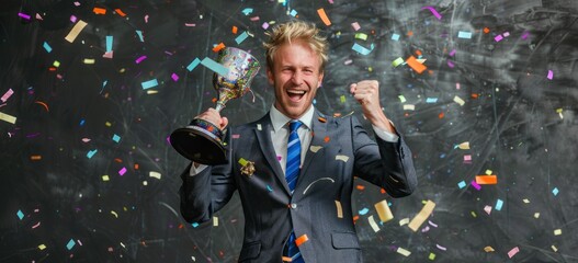 man celebrating with cup in hand