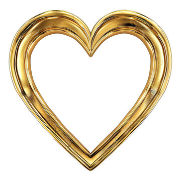 Gold heart frame isolated on transparent background