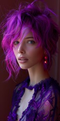 portrait of a beautiful young woman with violet hair style 