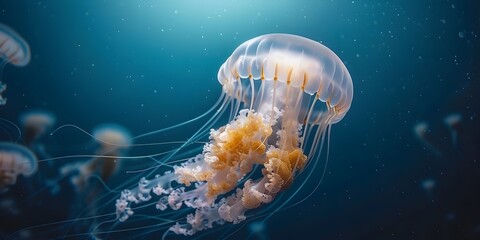 Mesmerizing Jellyfish Drifting in the Sunlit Blue Waters an Ethereal Dance of Light and Color