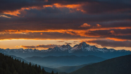 Serene Sunset Over Mountain Peaks