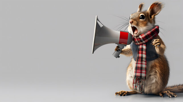 Cute squirrel holding a megaphone