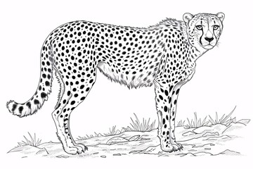 a black and white drawing of a cheetah