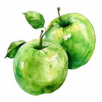 recommend clip art: Fresh green apples watercolor clipart, high-quality, on white