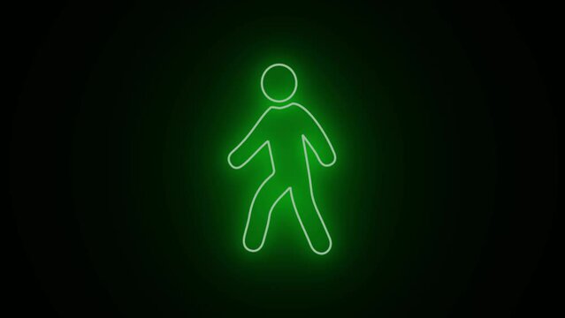 Neon glowing walking icon animation. Walk sign.