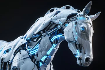 Fotobehang a robot horse with blue lights © Galina