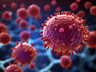 red virus cell - obrazy, fototapety, plakaty