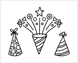 Doodle confetti cone cap icon isolated. Hand drawing line art. Sketch vector stock illustration. EPS 10