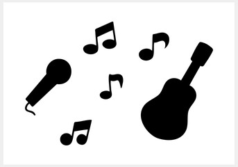 Stencil microphone, guitar, music note icon Doodle clipart Vector stock illustration EPS 10