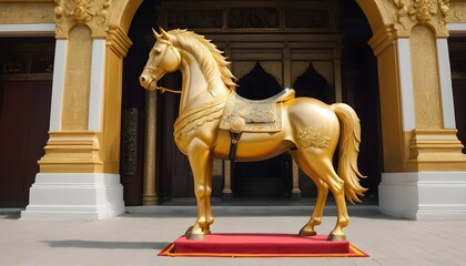 A-Golden-Horse-Standing-At-The-Entrance-Of-A-Grand- 2