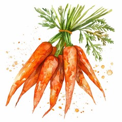 Watercolor clipart of a bunch of organic carrots, vibrant orange, on a white background - obrazy, fototapety, plakaty
