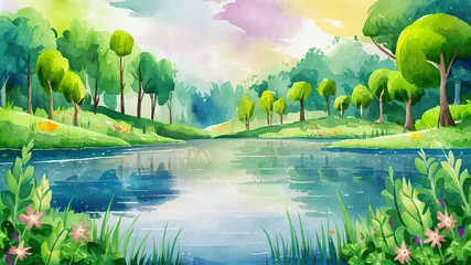 Tuinposter Watercolor nature, eco paint background illustration. Soft pastel color.   © maxi