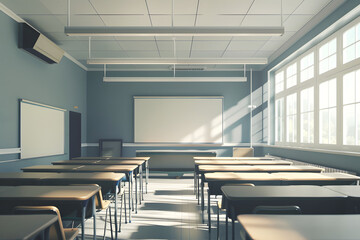 Empty modern classroom interior at school.