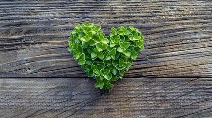 green leaves heart on a wooden board