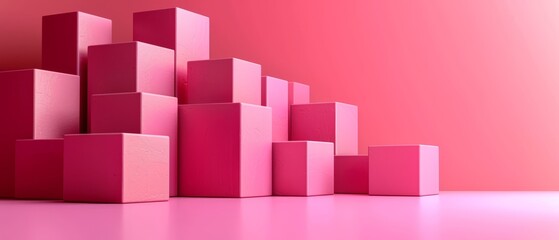 a group of pink cubes sitting on top of a pink floor in front of a red and pink wall.