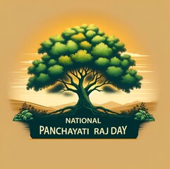 Illustration for panchayati raj day with a large tree with lush green leaves symbolizing growth. - obrazy, fototapety, plakaty