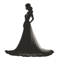 Elegant Minimalist Silhouette: Bride's Graceful Outline on Transparent Background