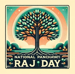 National panchayati raj day poster illustration with a large tree. - obrazy, fototapety, plakaty